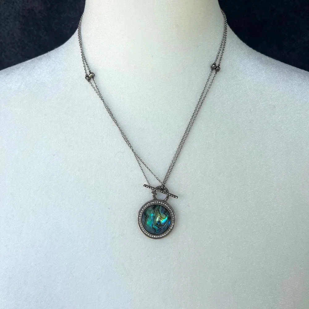 Judith Jack Vintage 925 Silver Double Strand Marcasite Abalone Doublet Necklace